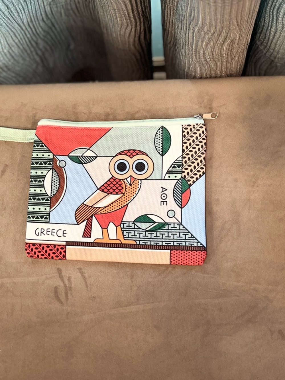 AOE Greece Owl Graphic Wristlet Pouch